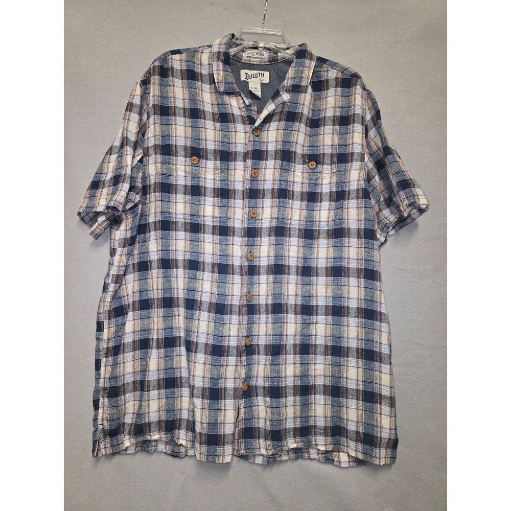 Duluth Trading Co Untucked XL Tall Mens Plaid Short Sleeve Relaxed Fit Shirt